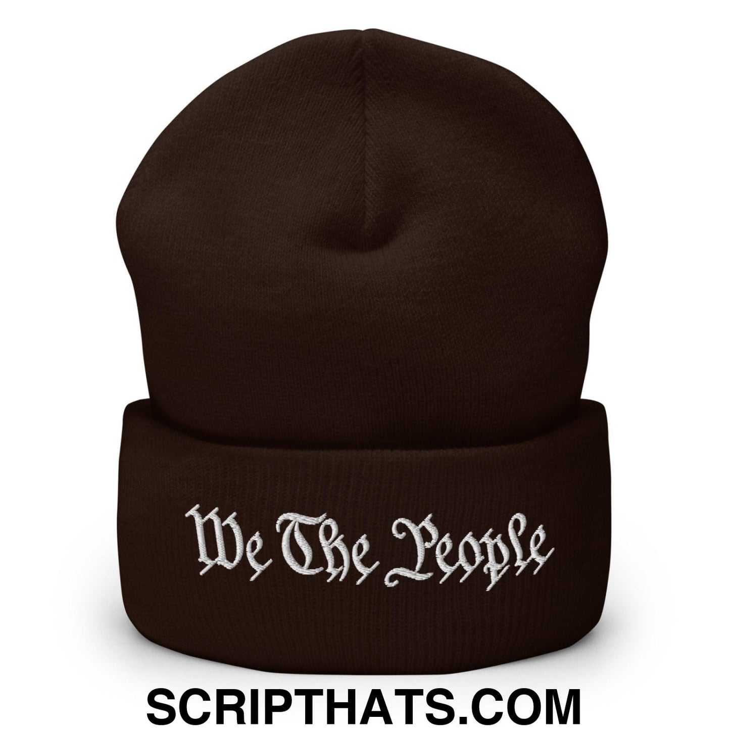 We The People Embroidered Knit Cuffed Beanie Brown