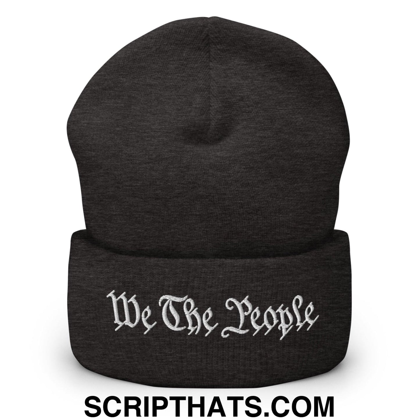 We The People Embroidered Knit Cuffed Beanie Dark Grey