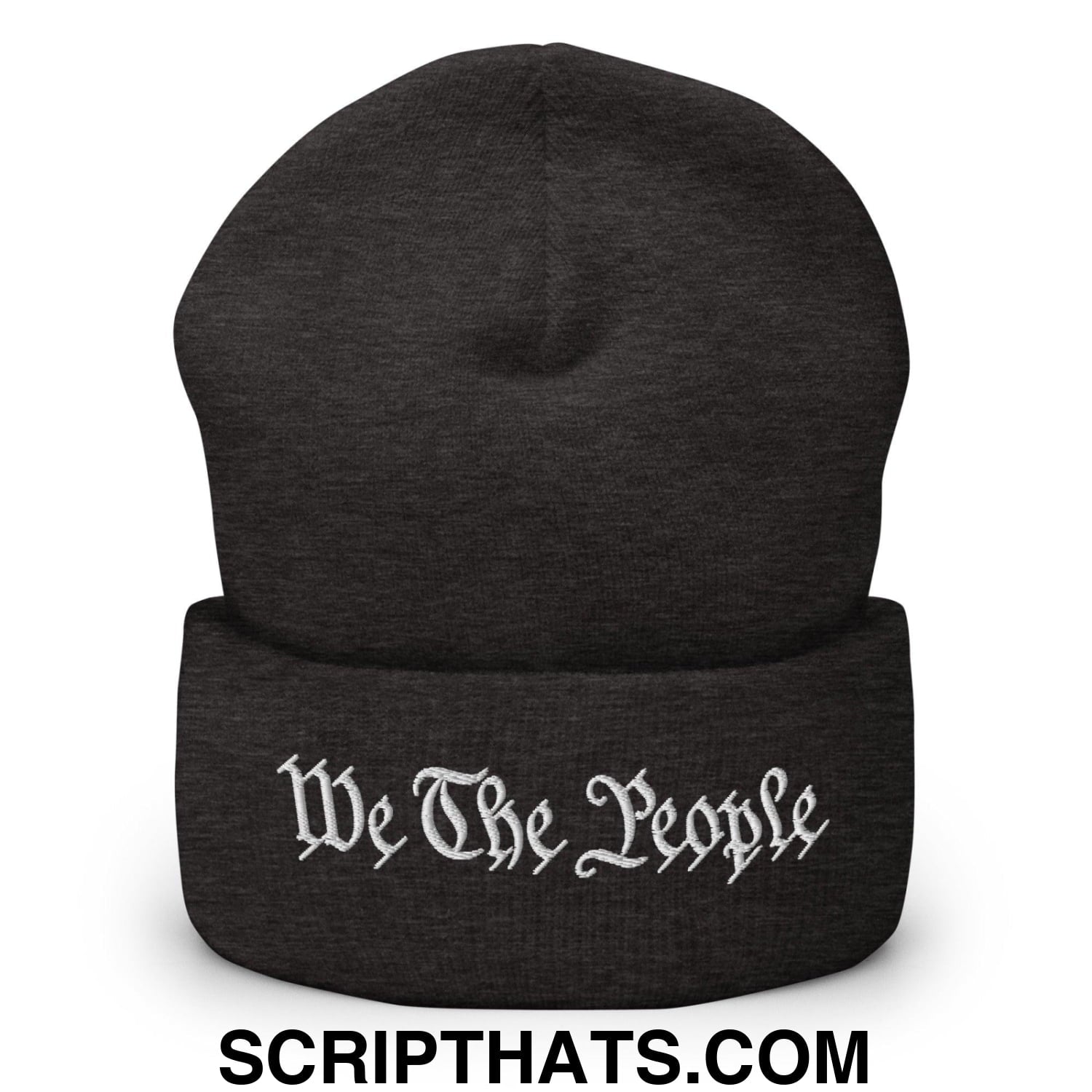 We The People Embroidered Knit Cuffed Beanie Dark Grey