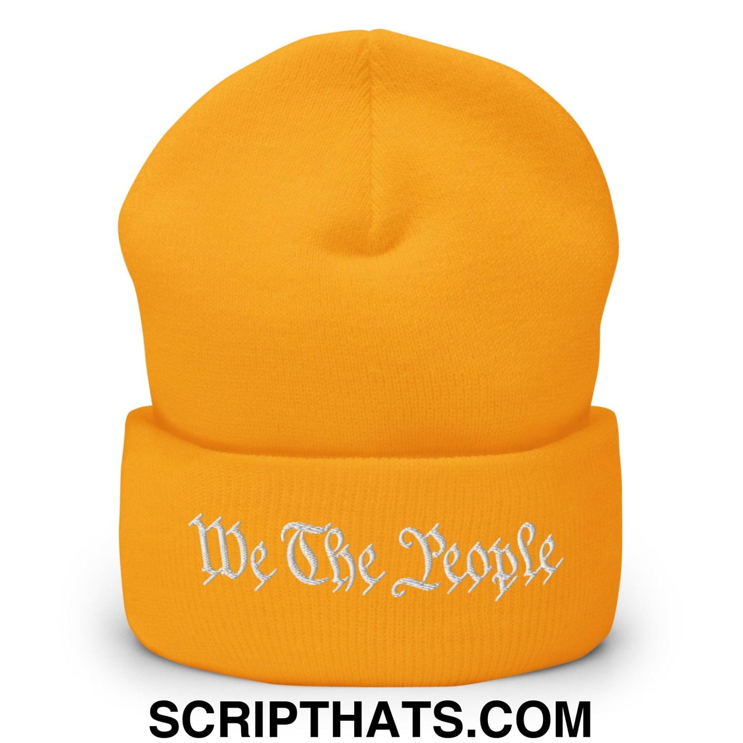 We The People Embroidered Knit Cuffed Beanie Gold