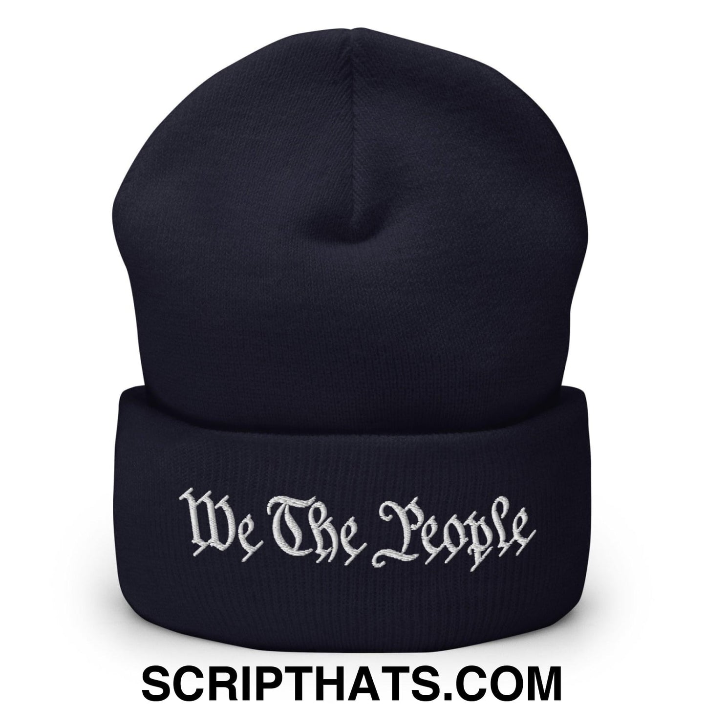 We The People Embroidered Knit Cuffed Beanie Navy