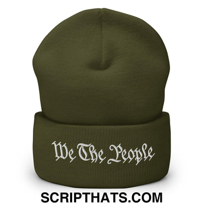 We The People Embroidered Knit Cuffed Beanie Olive