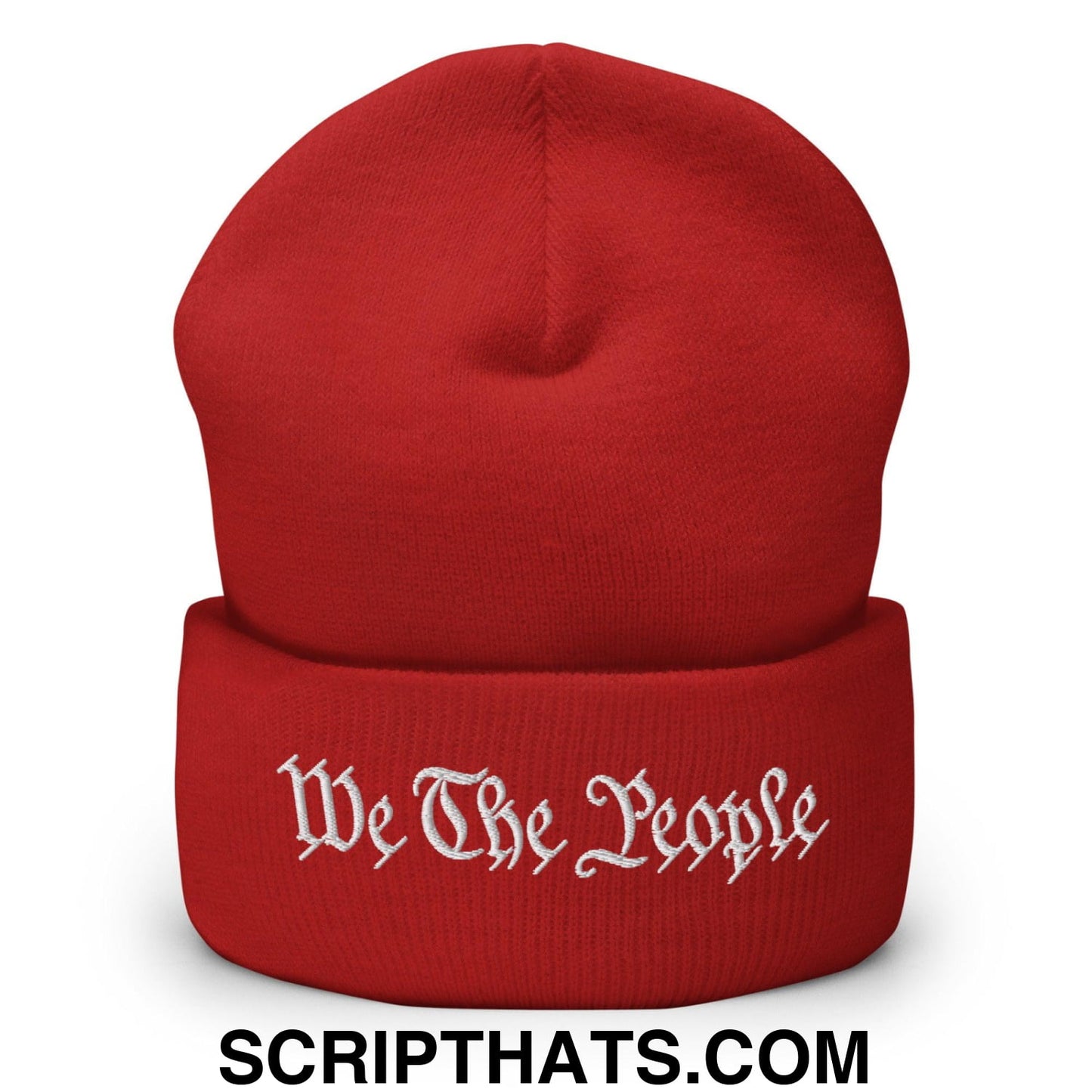 We The People Embroidered Knit Cuffed Beanie Red