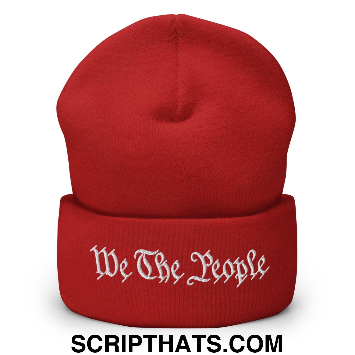 We The People Embroidered Knit Cuffed Beanie Red