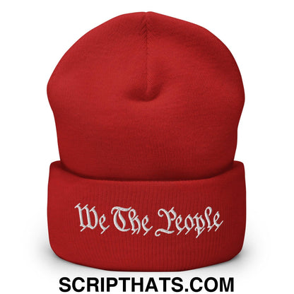 We The People Embroidered Knit Cuffed Beanie Red