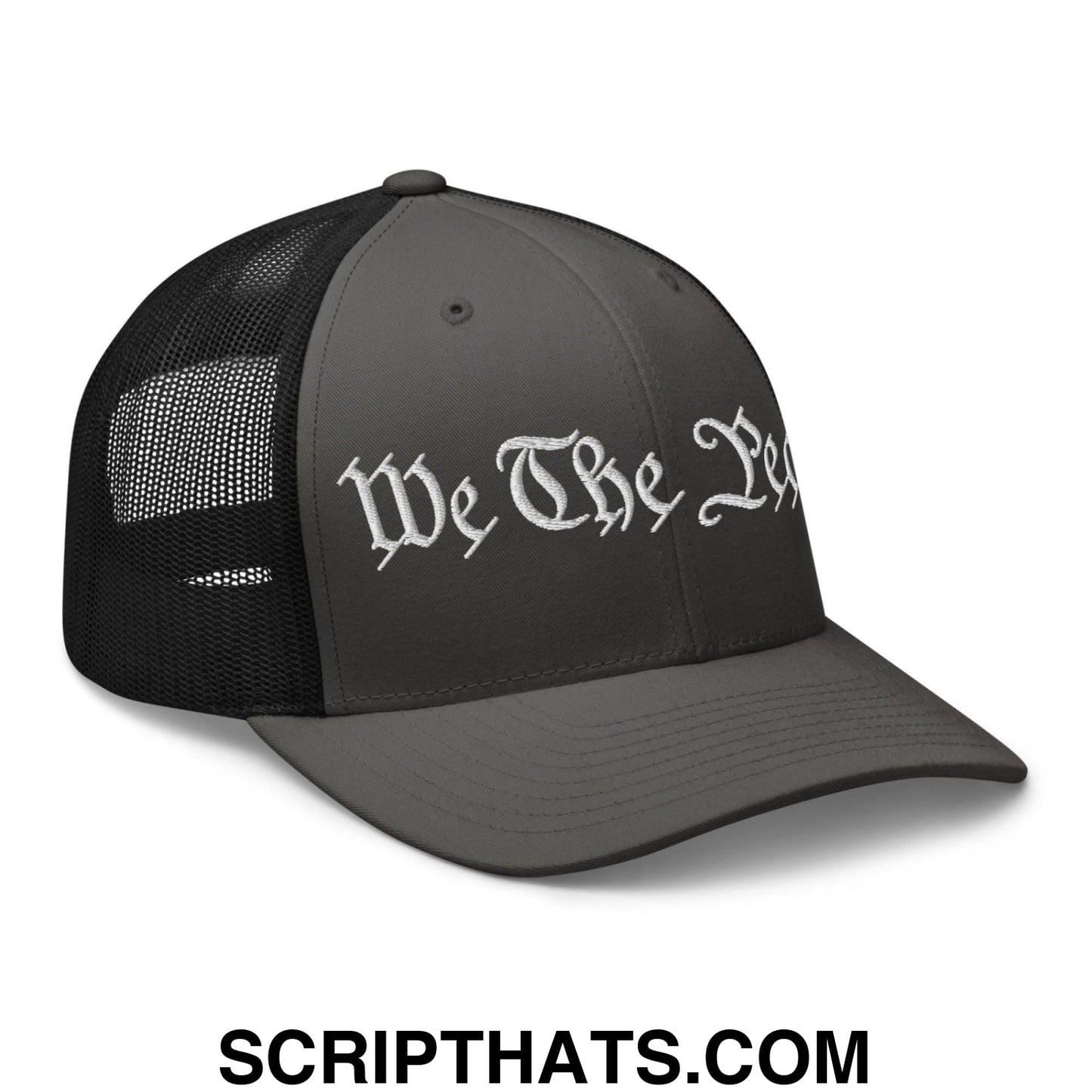 We The People Embroidered Mesh Trucker Hat Charcoal Black