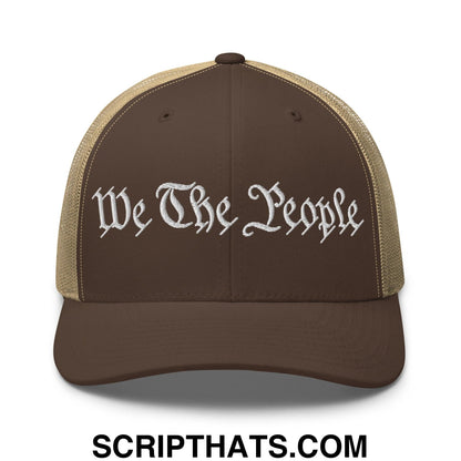 We The People Embroidered Mesh Trucker Hat Brown Khaki