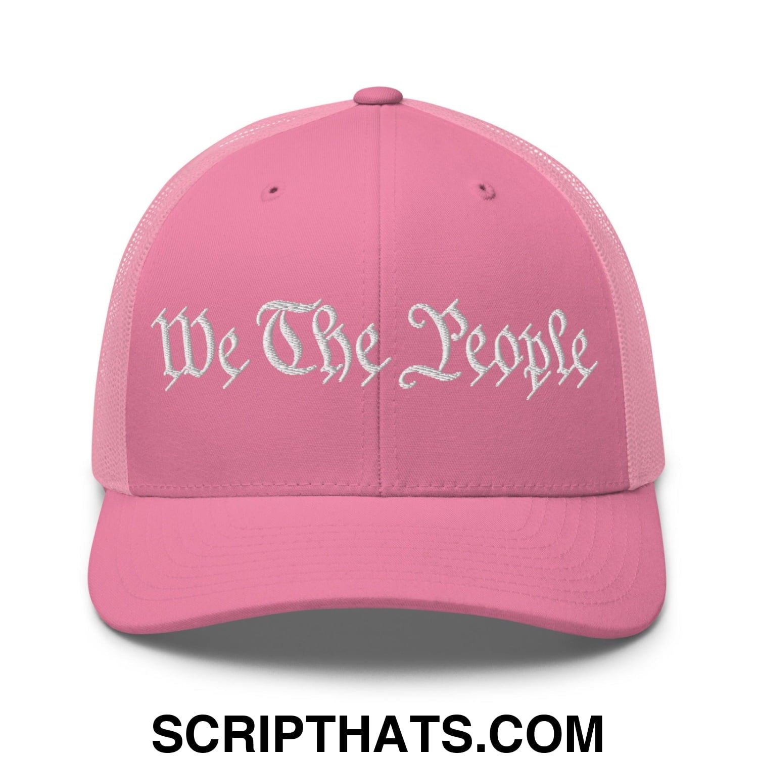 We The People Embroidered Mesh Trucker Hat Pink