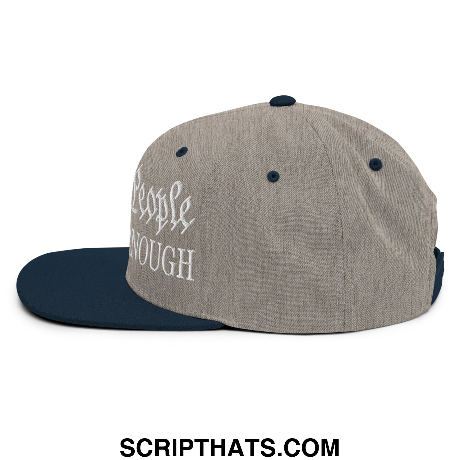 We The People Have Had Enough Embroidered Flat Bill Brim Snapback Hat Heather Grey Navy