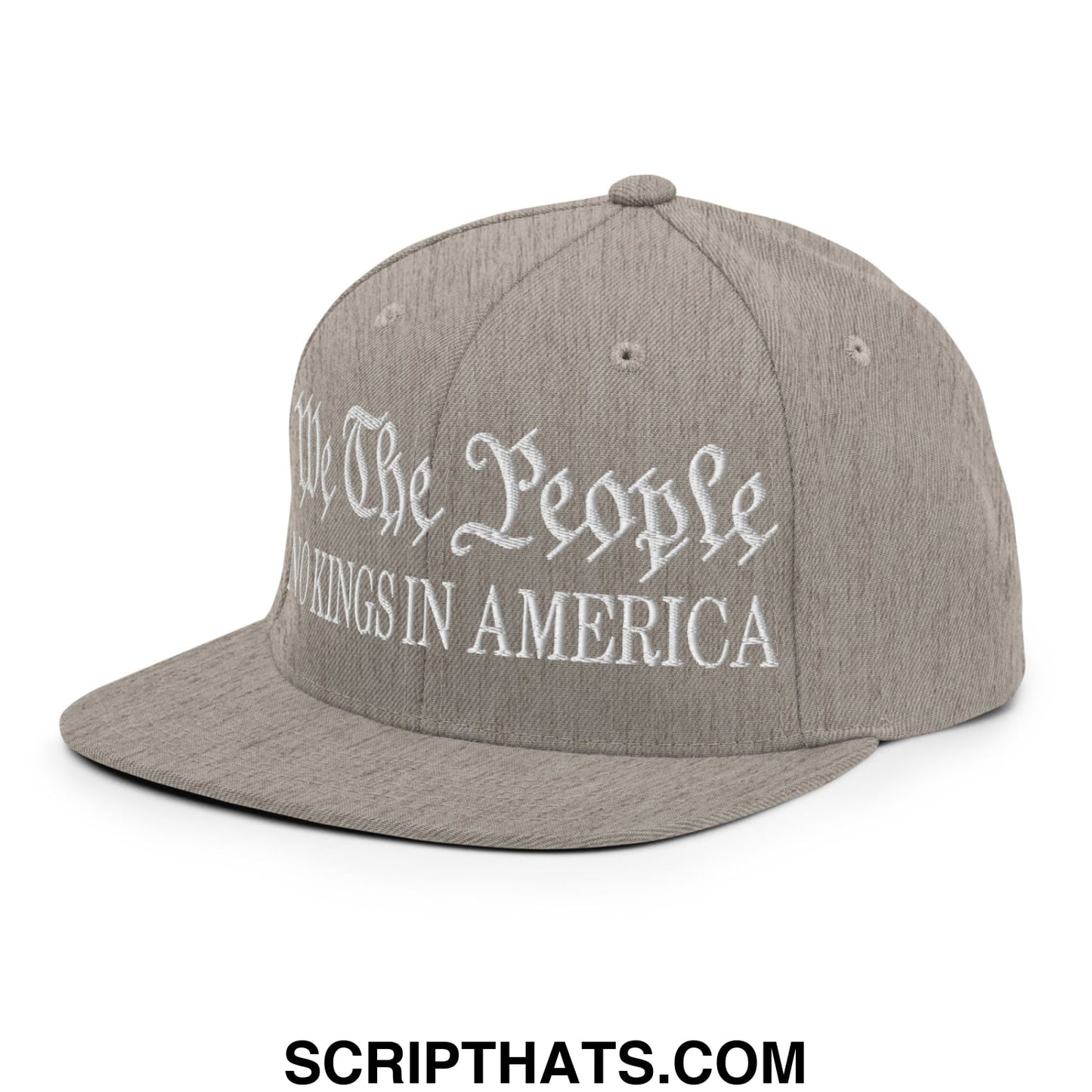We The People No Kings in America Embroidered Flat Bill Brim Snapback Hat Heather Grey