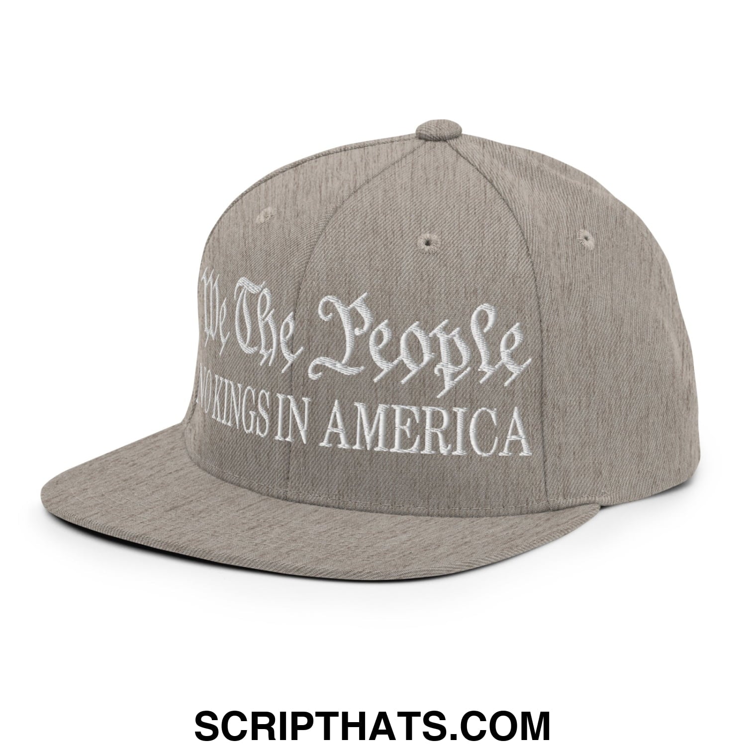 We The People No Kings in America Embroidered Flat Bill Brim Snapback Hat Heather Grey