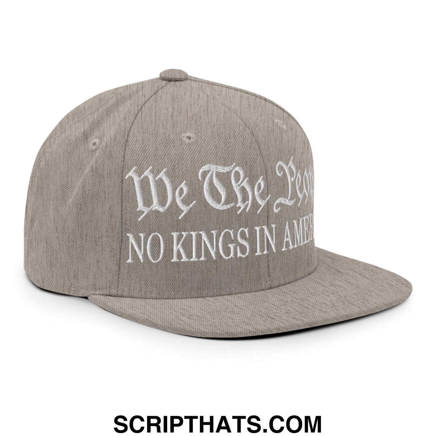 We The People No Kings in America Embroidered Flat Bill Brim Snapback Hat Heather Grey