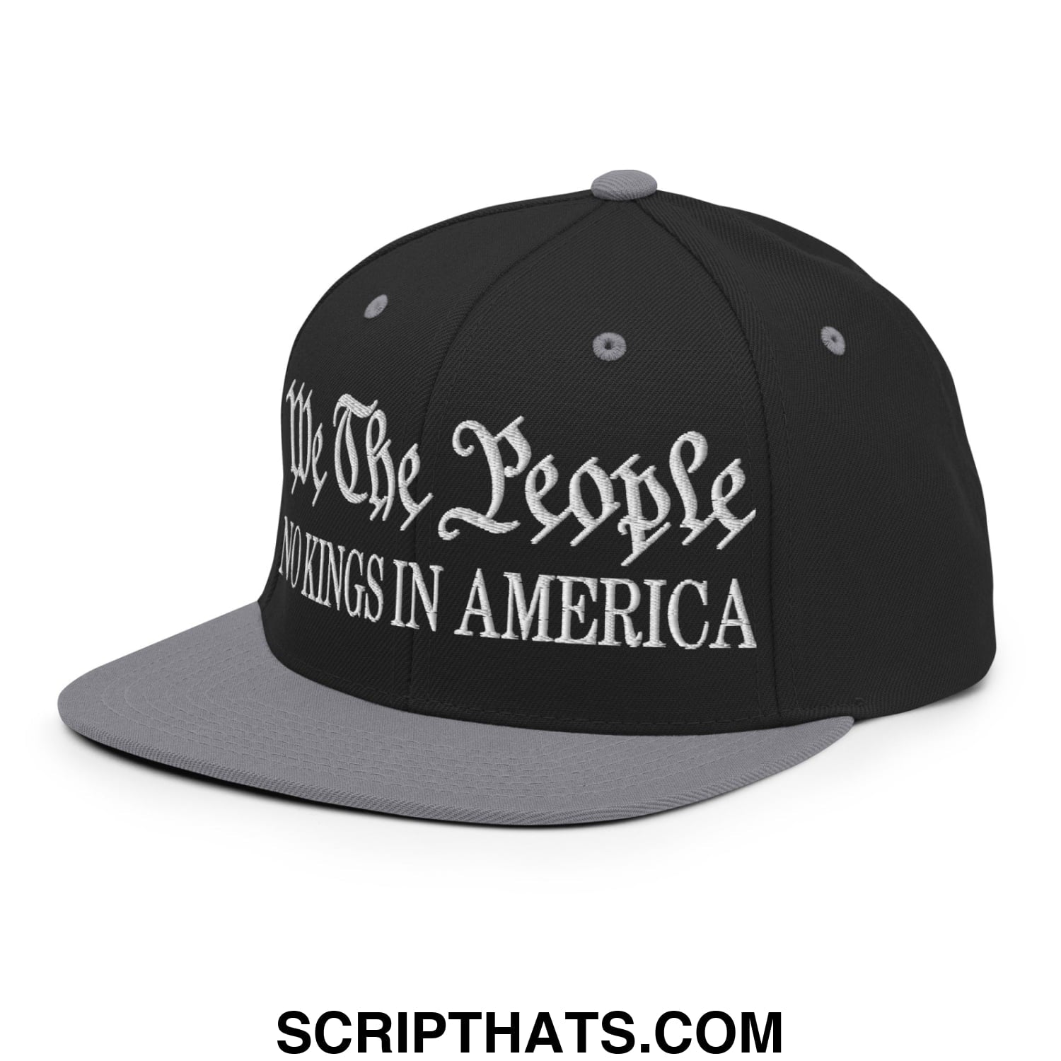 We The People No Kings in America Embroidered Flat Bill Brim Snapback Hat Black Silver