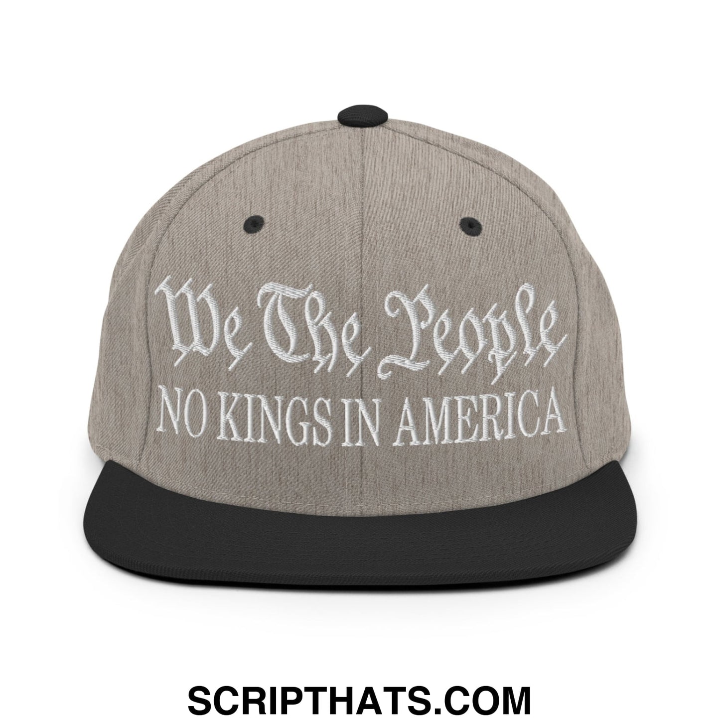 We The People No Kings in America Embroidered Flat Bill Brim Snapback Hat Heather Black