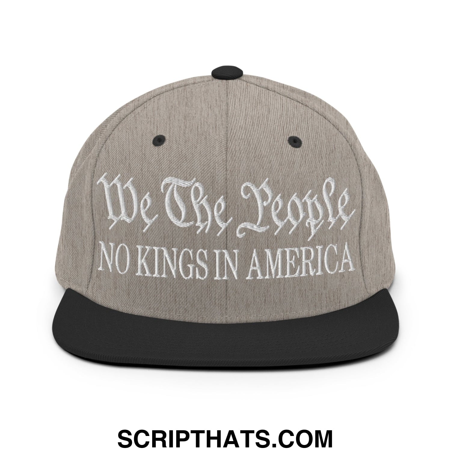 We The People No Kings in America Embroidered Flat Bill Brim Snapback Hat Heather Black