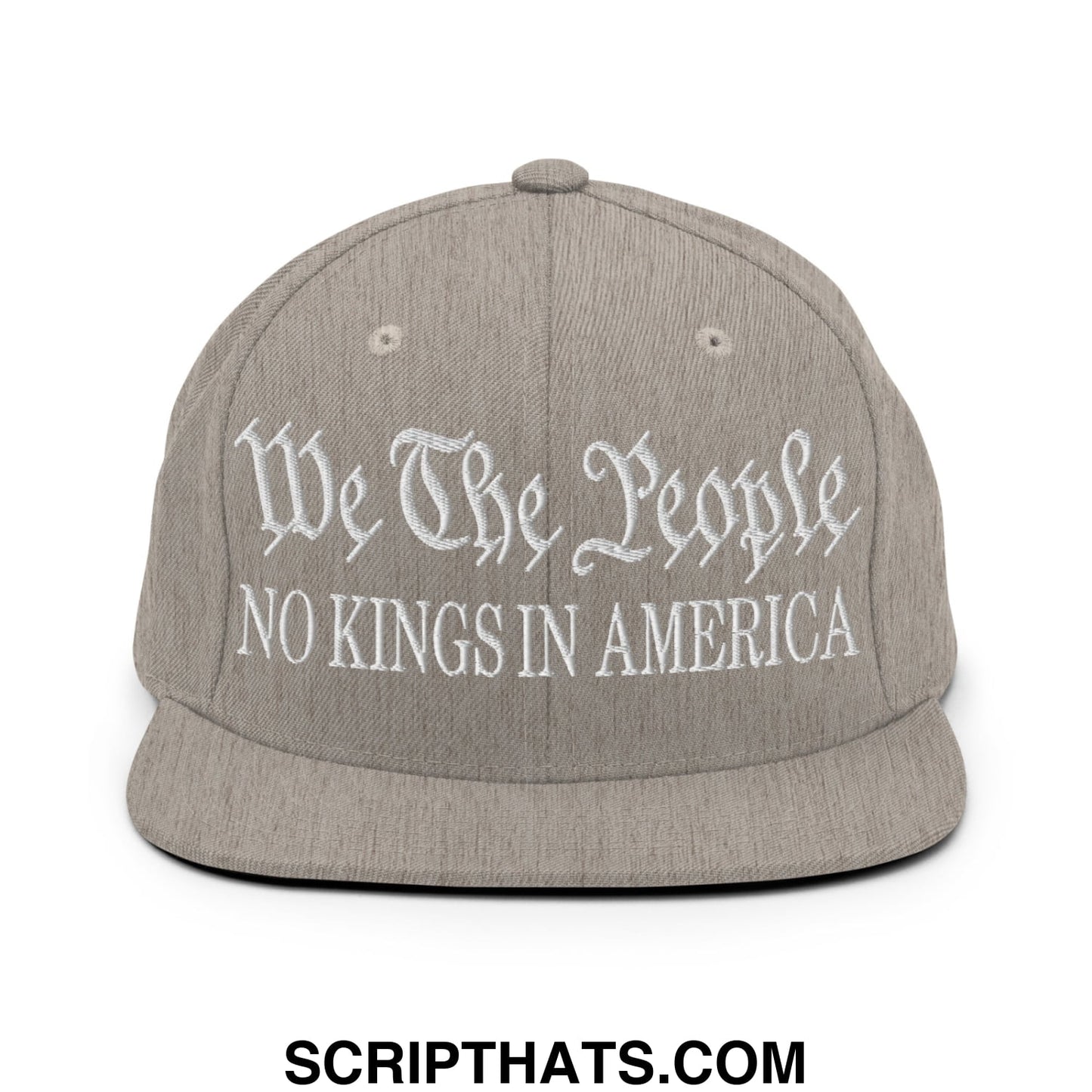 We The People No Kings in America Embroidered Flat Bill Brim Snapback Hat Heather Grey