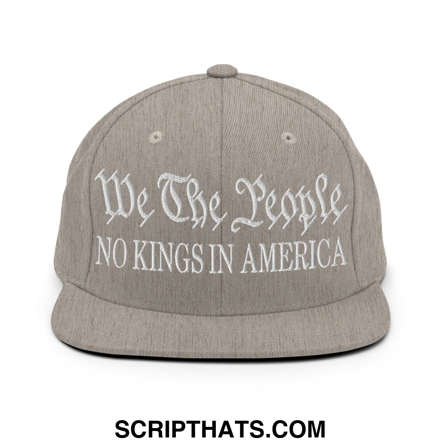 We The People No Kings in America Embroidered Flat Bill Brim Snapback Hat Heather Grey