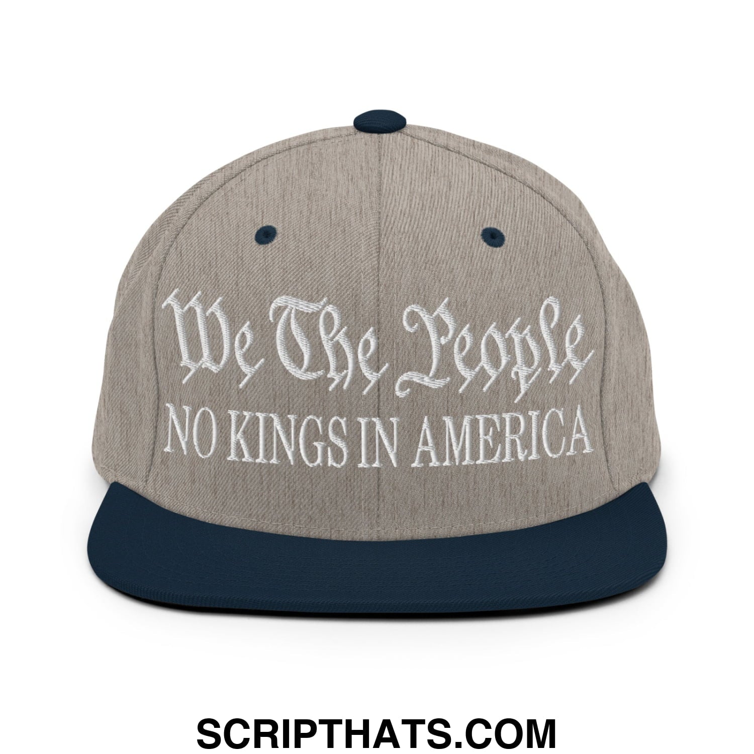 We The People No Kings in America Embroidered Flat Bill Brim Snapback Hat Heather Grey Navy