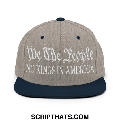 We The People No Kings in America Embroidered Flat Bill Brim Snapback Hat Heather Grey Navy