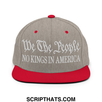 We The People No Kings in America Embroidered Flat Bill Brim Snapback Hat Heather Grey Red