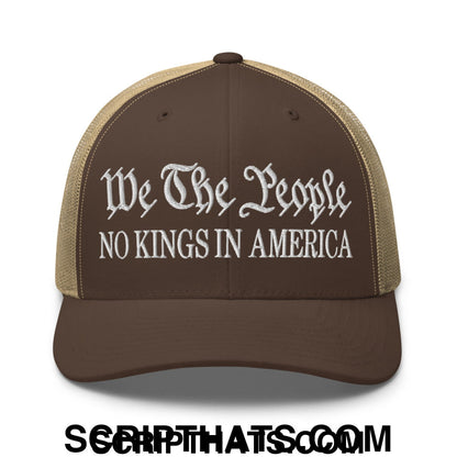 We The People No Kings in America Embroidered Mesh Trucker Hat Moss Khaki