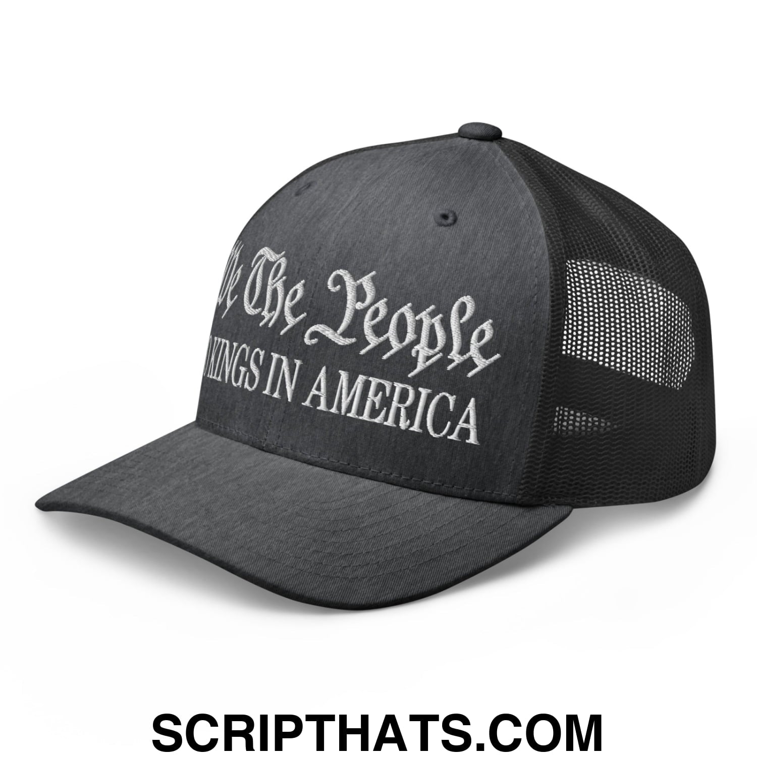 We The People No Kings in America Embroidered Mesh Trucker Hat Dark Heather Gray