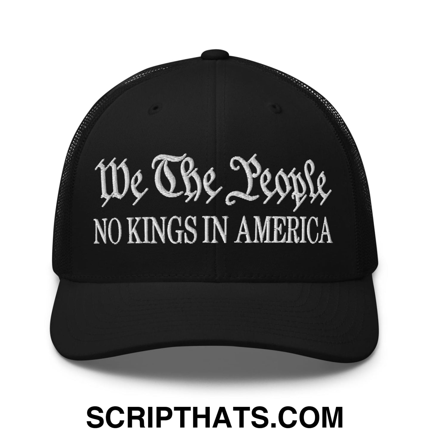 We The People No Kings in America Embroidered Mesh Trucker Hat Black
