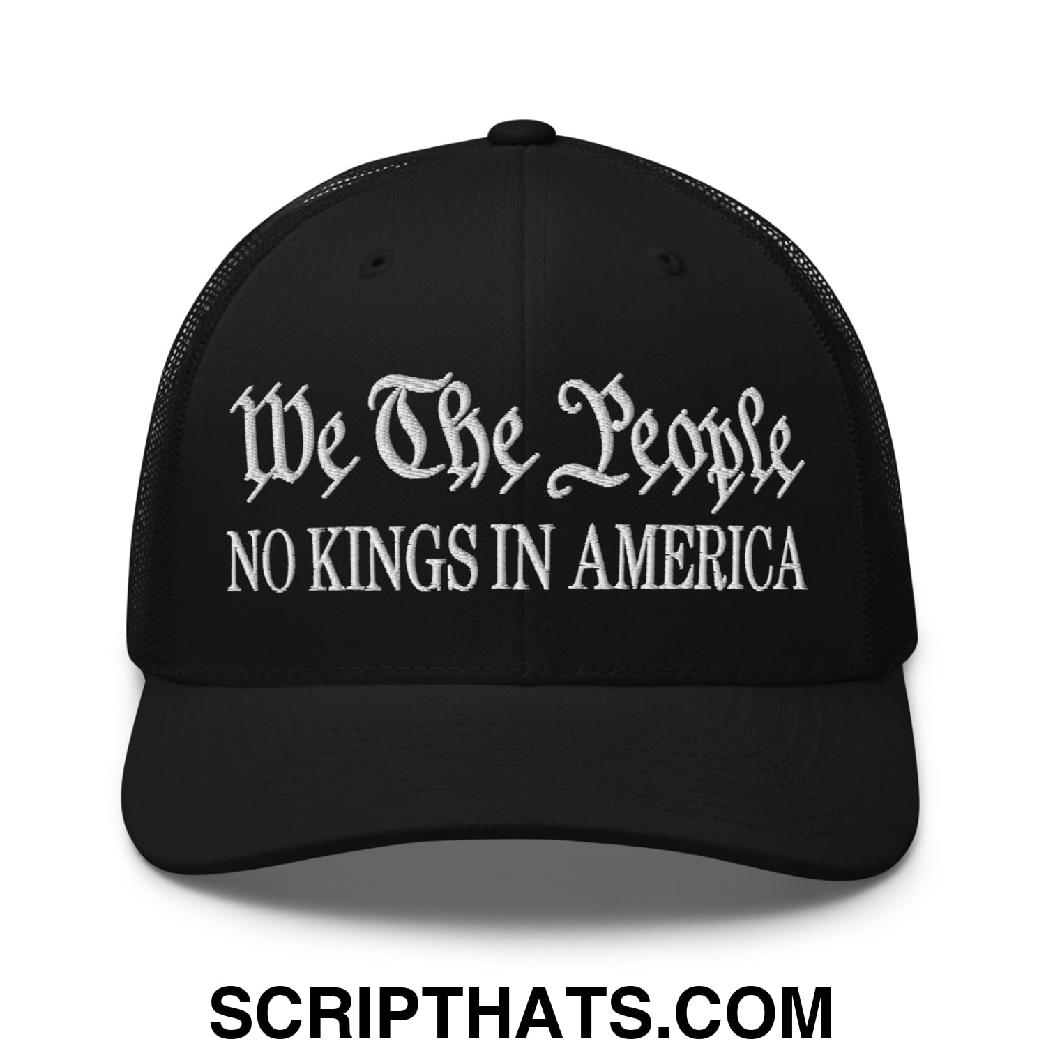 We The People No Kings in America Embroidered Mesh Trucker Hat Black