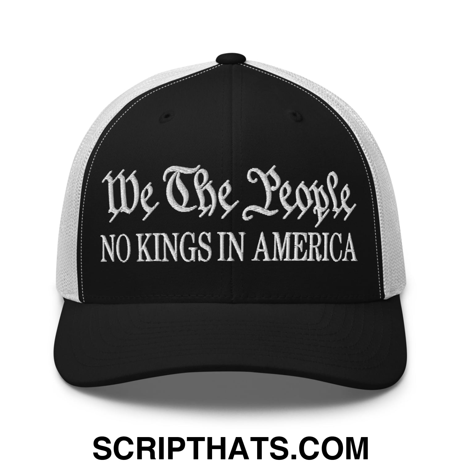 We The People No Kings in America Embroidered Mesh Trucker Hat Black White