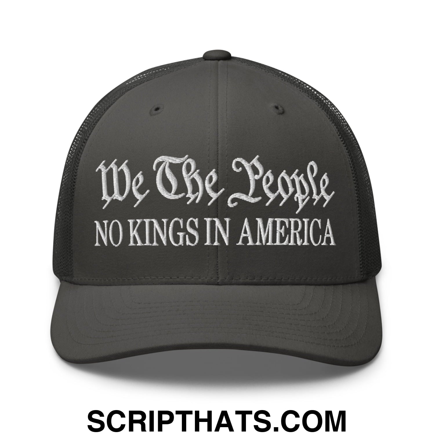 We The People No Kings in America Embroidered Mesh Trucker Hat Charcoal