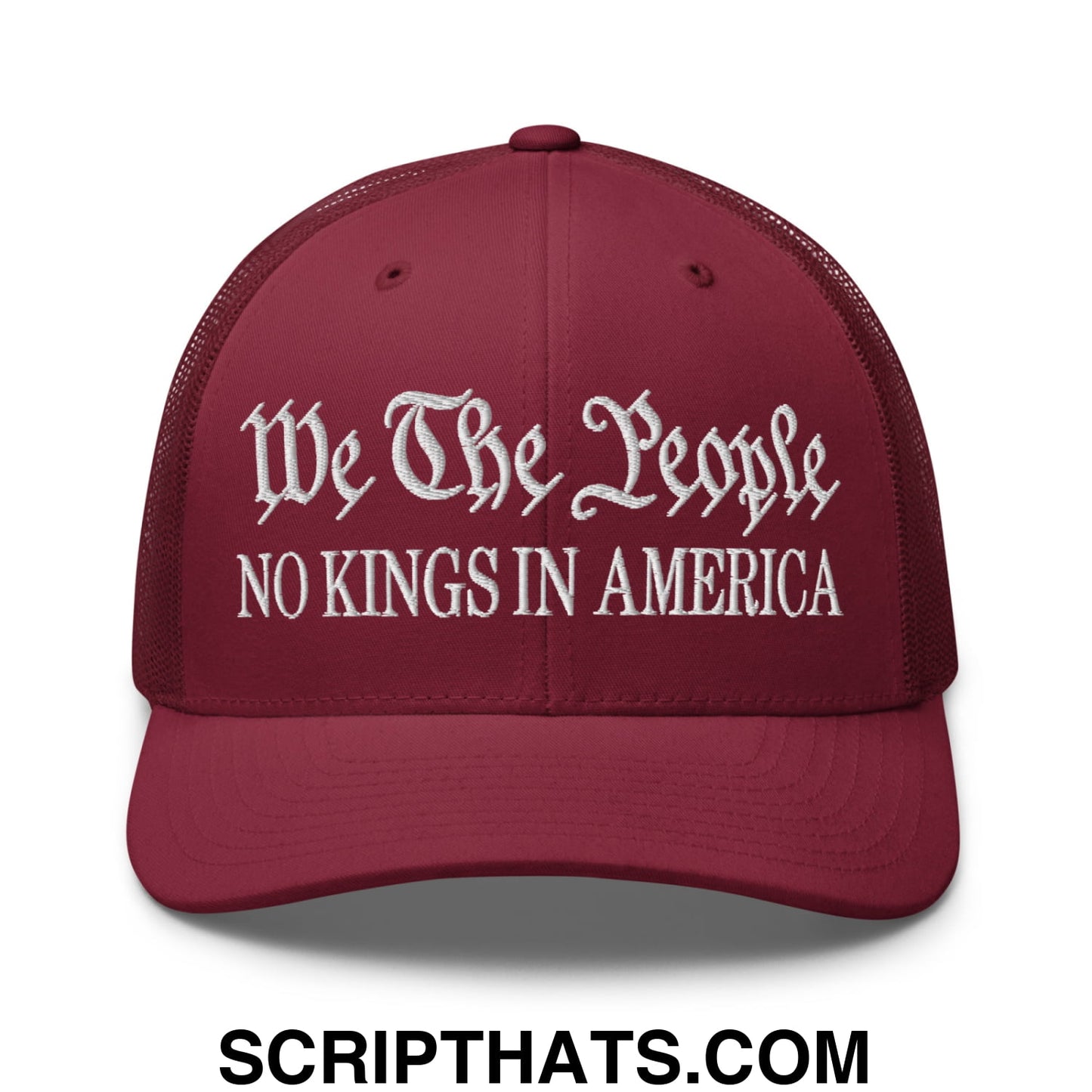 We The People No Kings in America Embroidered Mesh Trucker Hat Cranberry