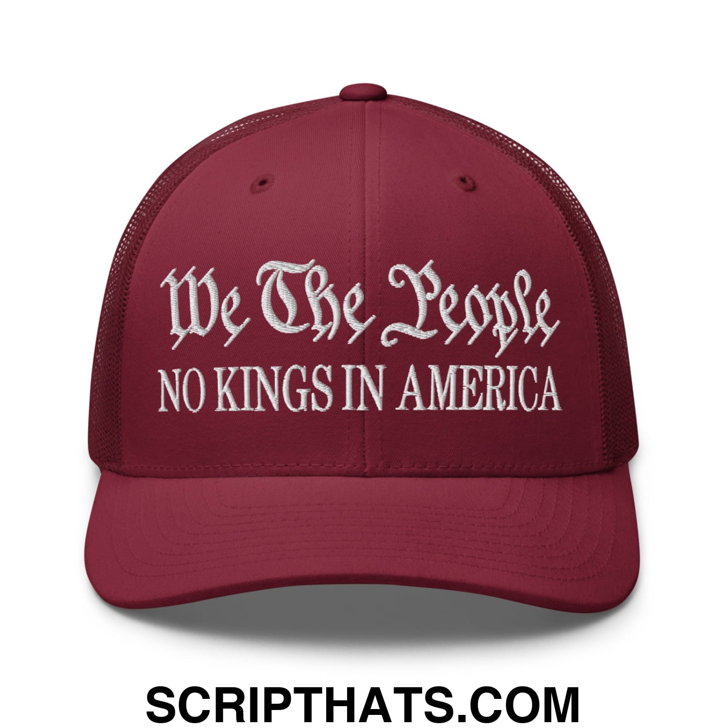 We The People No Kings in America Embroidered Mesh Trucker Hat Cranberry