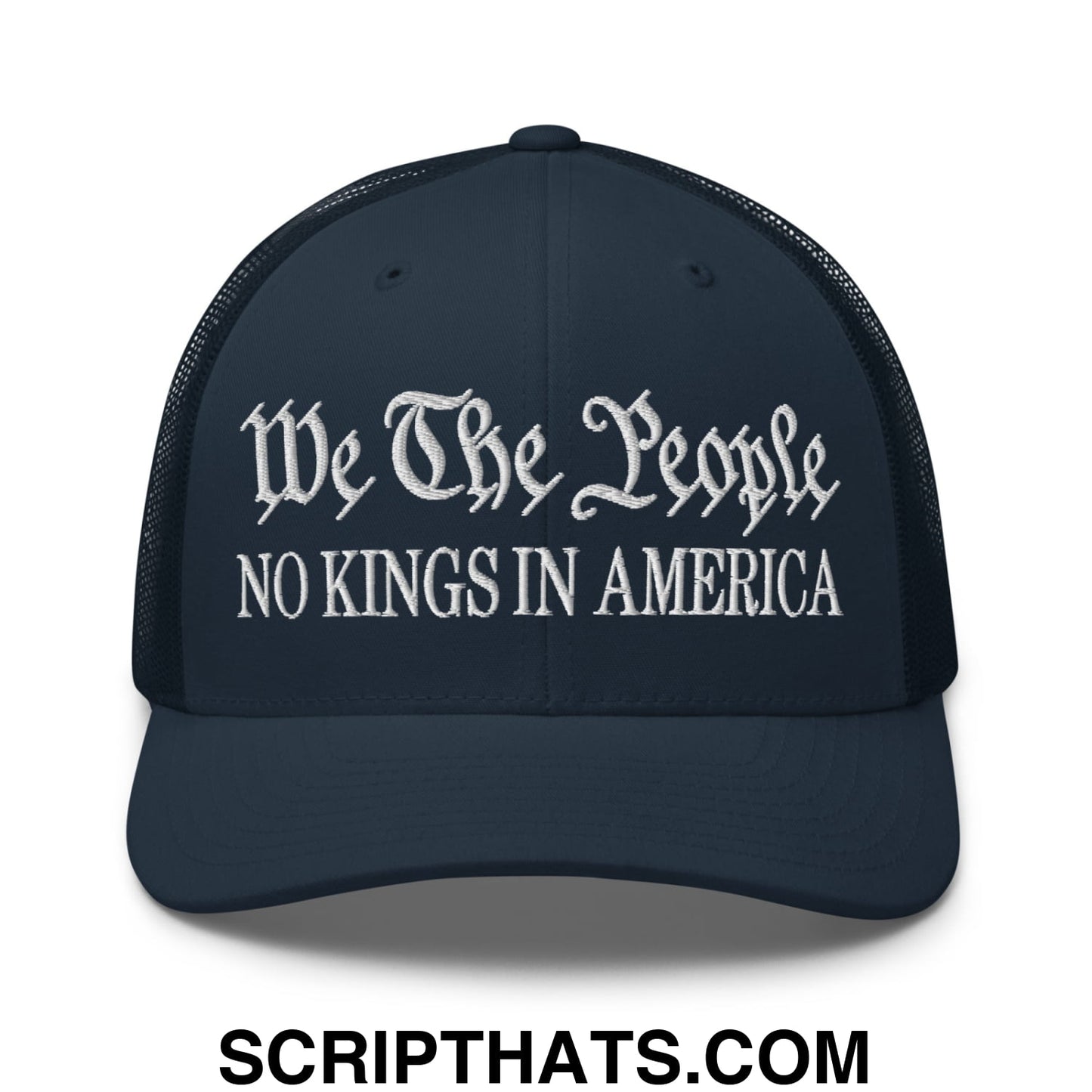 We The People No Kings in America Embroidered Mesh Trucker Hat Navy