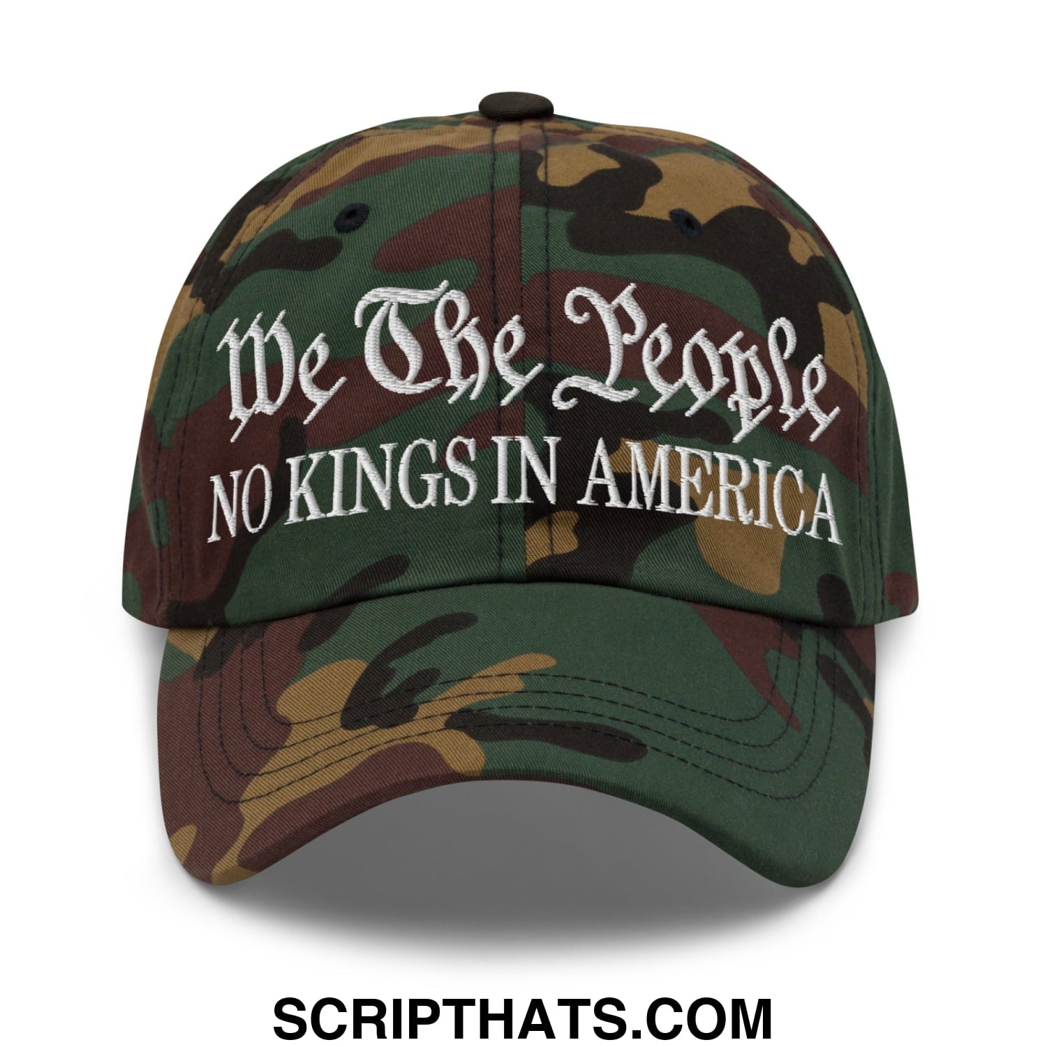 We The People No Kings in America Embroidered Unstructured Dad Hat Green Camo