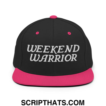 Weekend Warrior Embroidered Flat Bill Brim Snapback Hat Black Neon Pink
