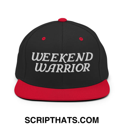 Weekend Warrior Embroidered Flat Bill Brim Snapback Hat Black Red