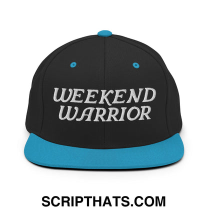 Weekend Warrior Embroidered Flat Bill Brim Snapback Hat Black Teal
