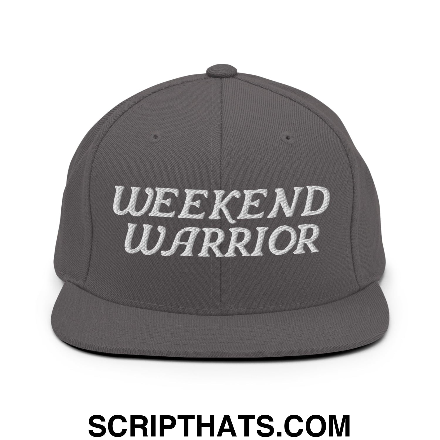 Weekend Warrior Embroidered Flat Bill Brim Snapback Hat Dark Grey