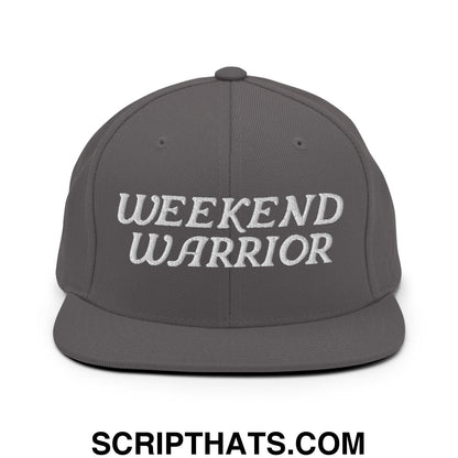 Weekend Warrior Embroidered Flat Bill Brim Snapback Hat Dark Grey