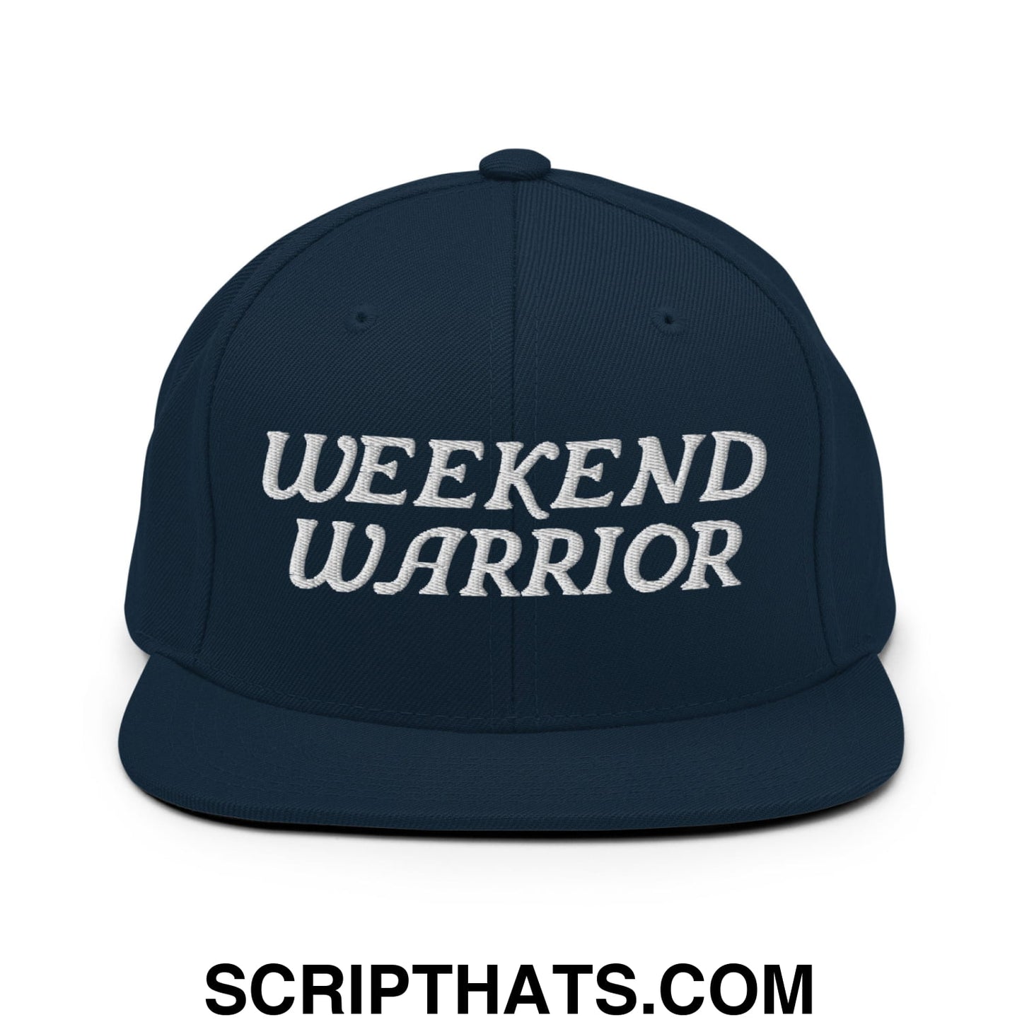 Weekend Warrior Embroidered Flat Bill Brim Snapback Hat Dark Navy