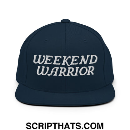Weekend Warrior Embroidered Flat Bill Brim Snapback Hat Dark Navy