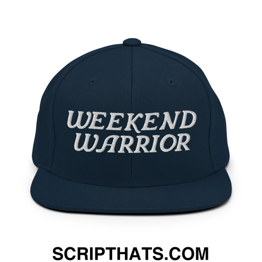 Weekend Warrior Embroidered Flat Bill Brim Snapback Hat Dark Navy