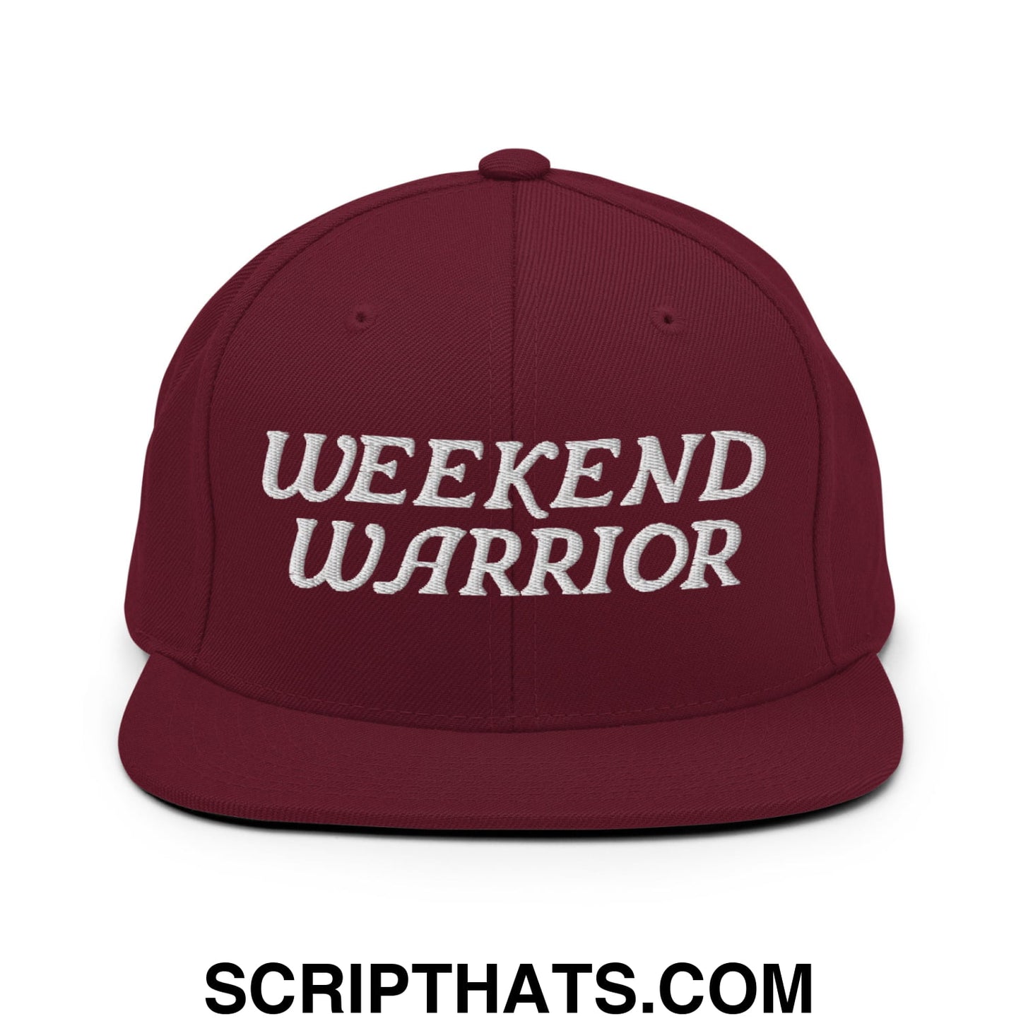 Weekend Warrior Embroidered Flat Bill Brim Snapback Hat Maroon