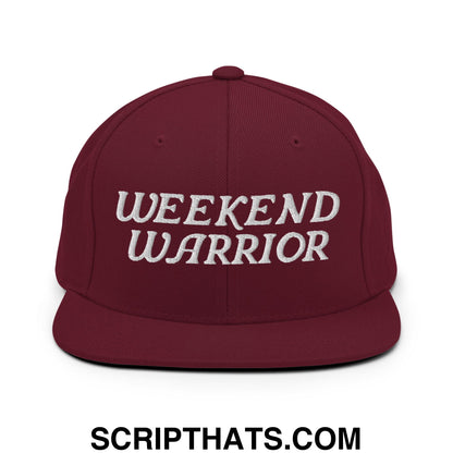 Weekend Warrior Embroidered Flat Bill Brim Snapback Hat Maroon