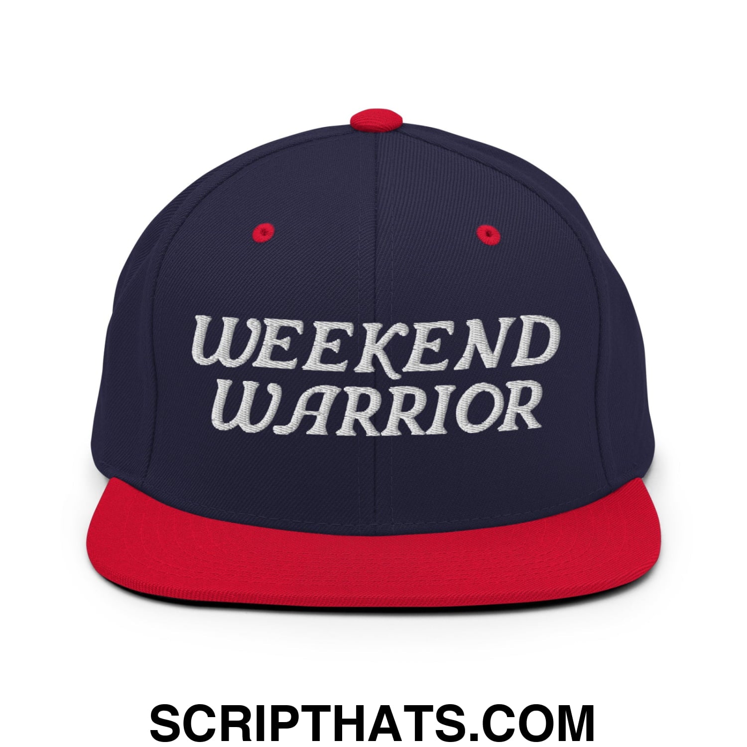 Weekend Warrior Embroidered Flat Bill Brim Snapback Hat Navy Red