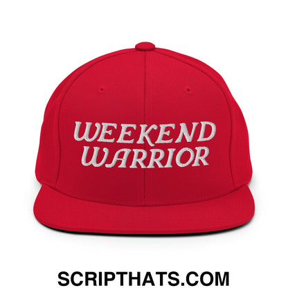 Weekend Warrior Embroidered Flat Bill Brim Snapback Hat Red