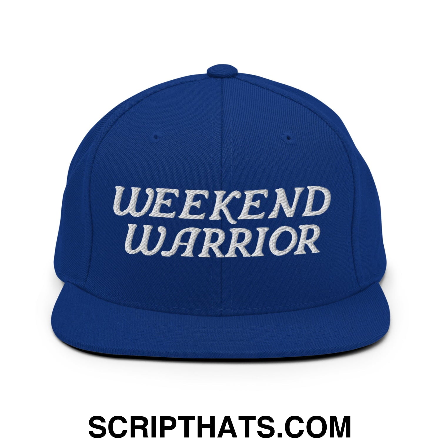 Weekend Warrior Embroidered Flat Bill Brim Snapback Hat Royal Blue