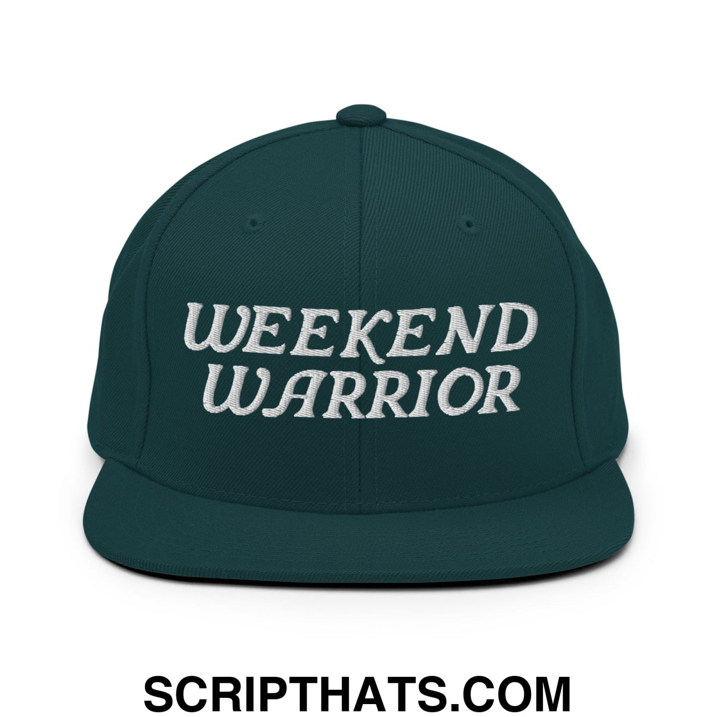 Weekend Warrior Embroidered Flat Bill Brim Snapback Hat Spruce