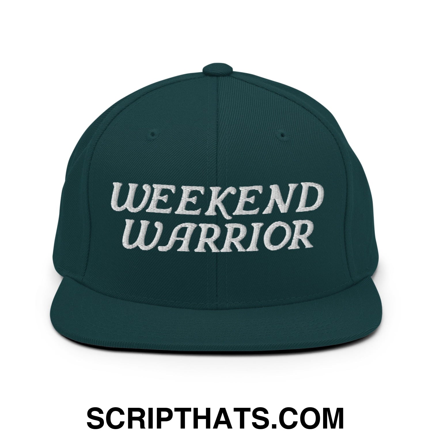 Weekend Warrior Embroidered Flat Bill Brim Snapback Hat Spruce