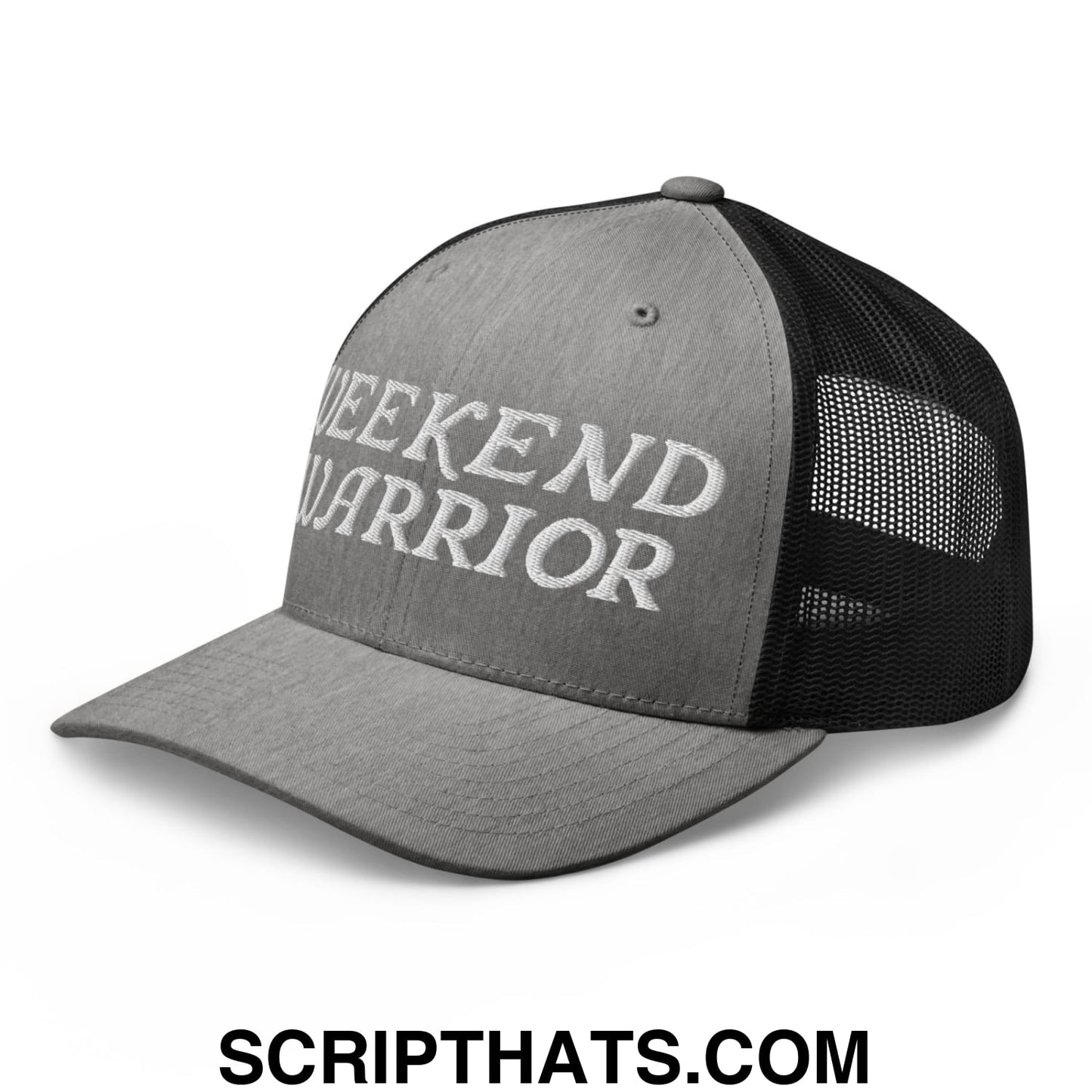 Weekend Warrior Embroidered Mesh Trucker Hat Heather Black